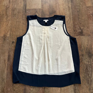 Women's Nautica Tank Top Plus XXL Navy Cream Sleeveless Blouse
